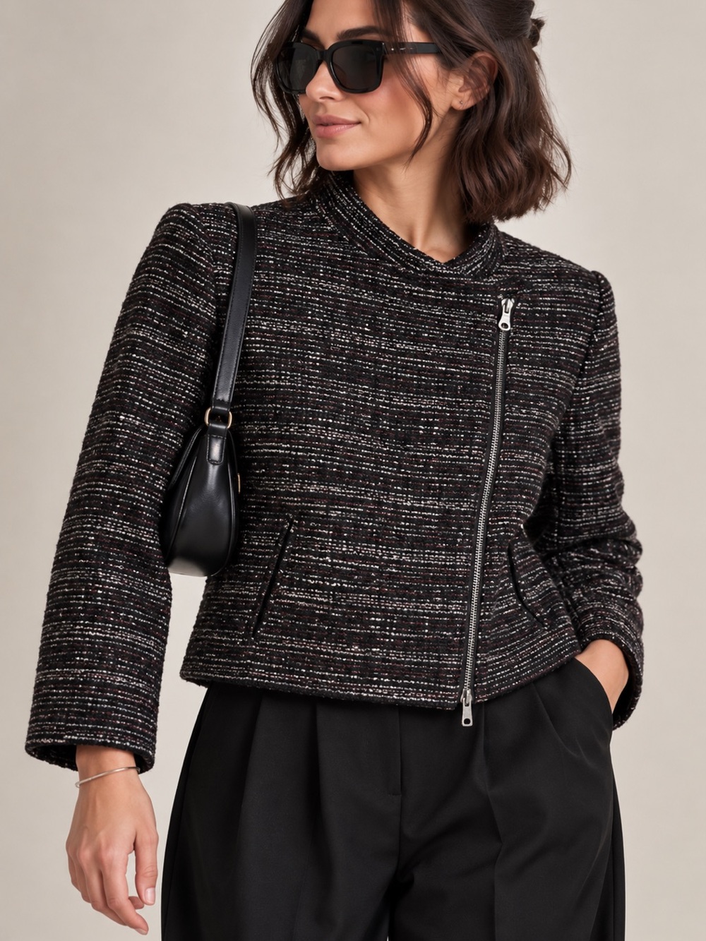 Banana Republic tweed moto style blazer jacket